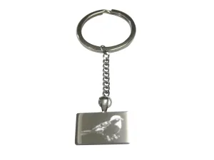 Silver Toned Rectangular Etched Chickadee Bird Pendant Keychain