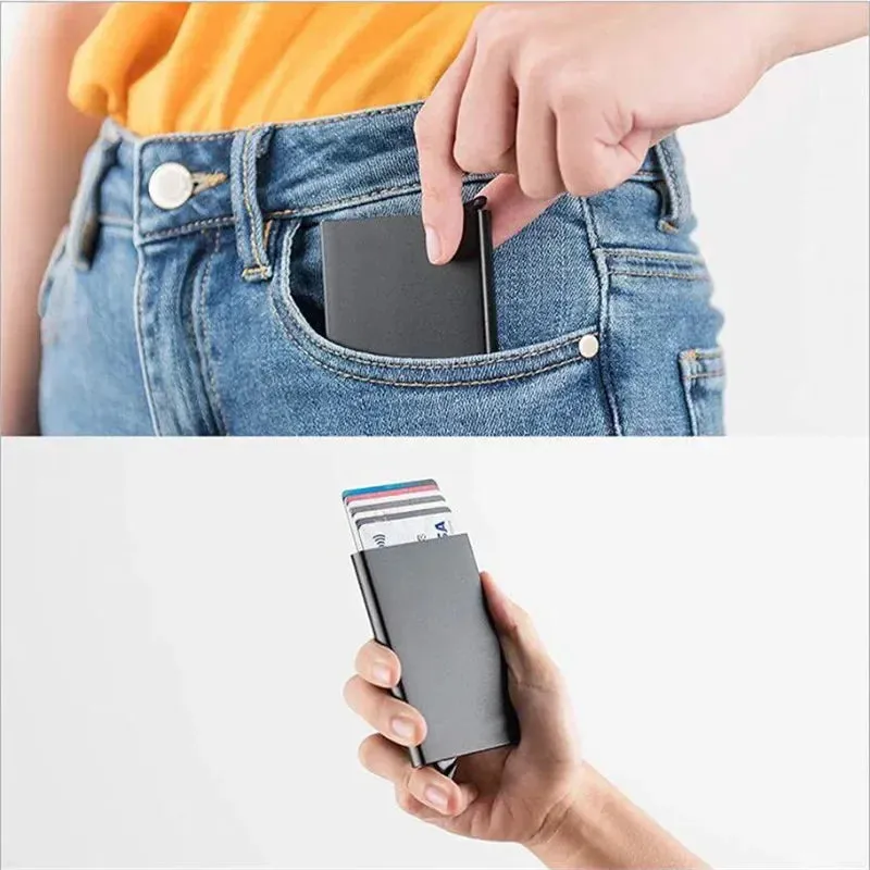 Slim RFID Metal Card Holder Wallet – Unisex Pop-Up Design