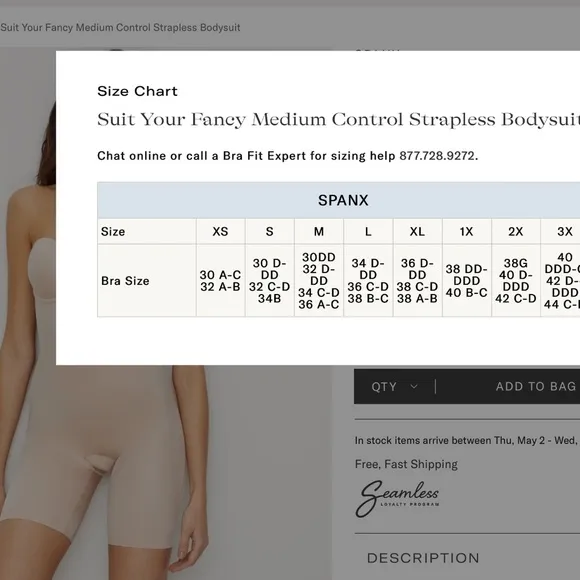 Spanx 10156 Suit Your Fancy Strapless Cupped Mid-Thigh Bodysuit Womens X-Large