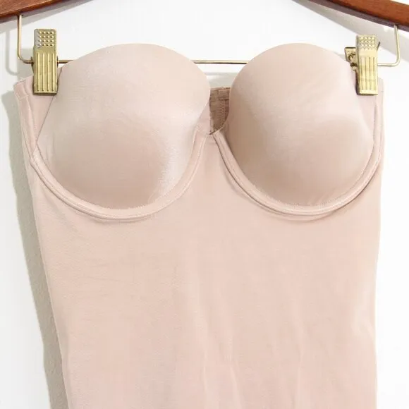 Spanx Suit Your Fancy Shaping Strapless Cupped Mid-Thigh Bodysuit ChampagneBeige