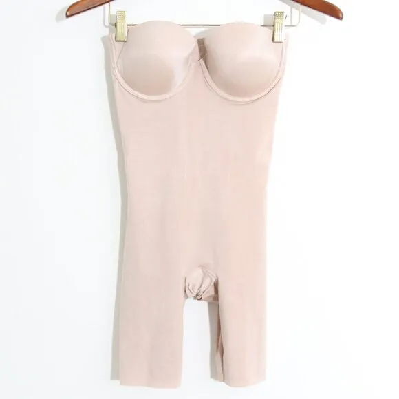 Spanx Suit Your Fancy Shaping Strapless Cupped Mid-Thigh Bodysuit ChampagneBeige