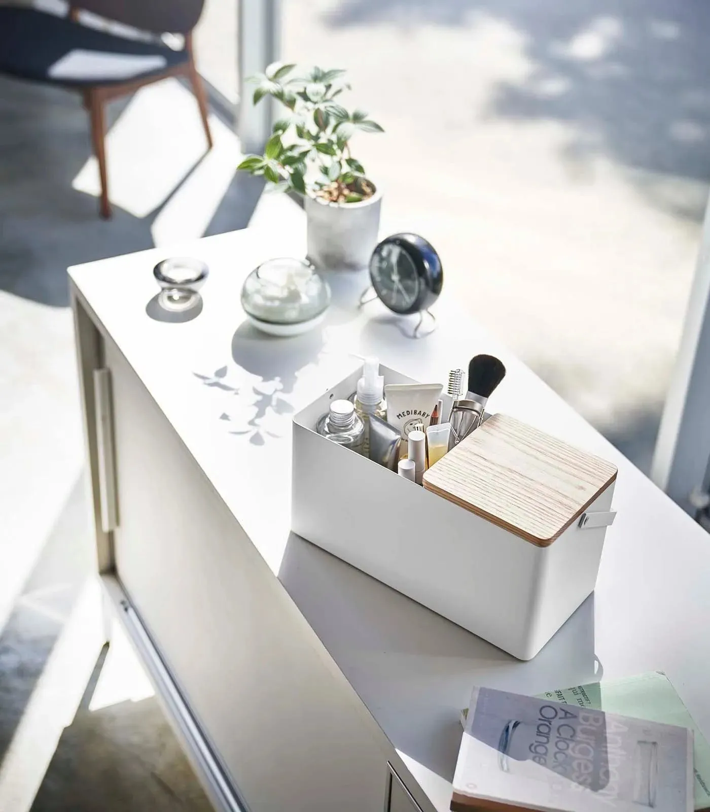 Steel   Wood Makeup Organizer with Mirror · Yamazaki Home