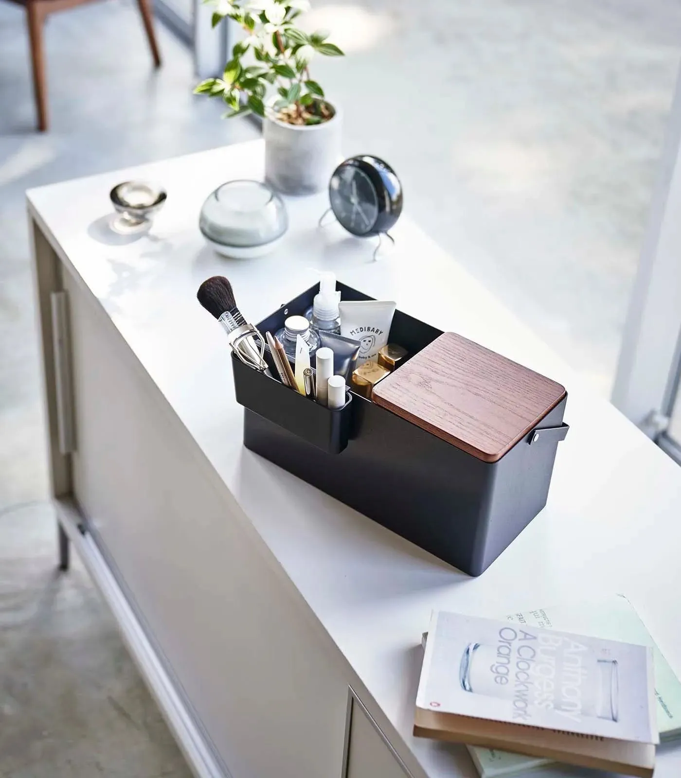 Steel   Wood Makeup Organizer with Mirror · Yamazaki Home