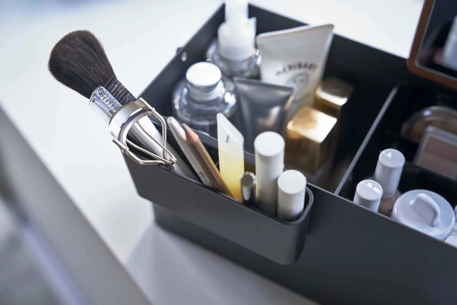 Steel   Wood Makeup Organizer with Mirror · Yamazaki Home