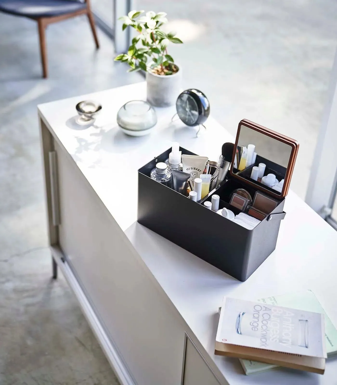 Steel   Wood Makeup Organizer with Mirror · Yamazaki Home