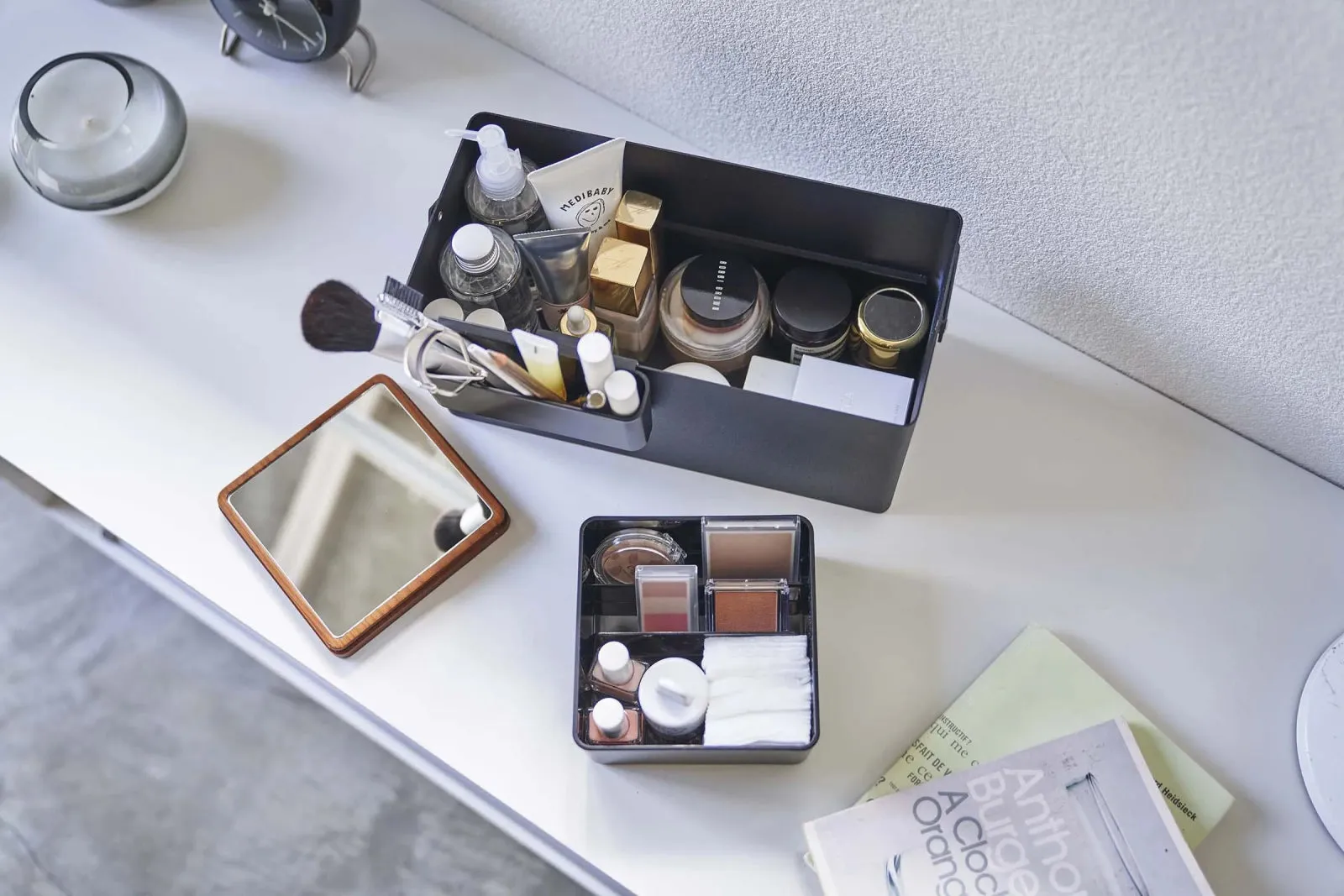 Steel   Wood Makeup Organizer with Mirror · Yamazaki Home