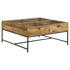 Stephie 4-drawer Square Glass Top Coffee Table Honey Brown
