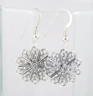 Sterling Silver Antiqued Filigree Flower Earrings
