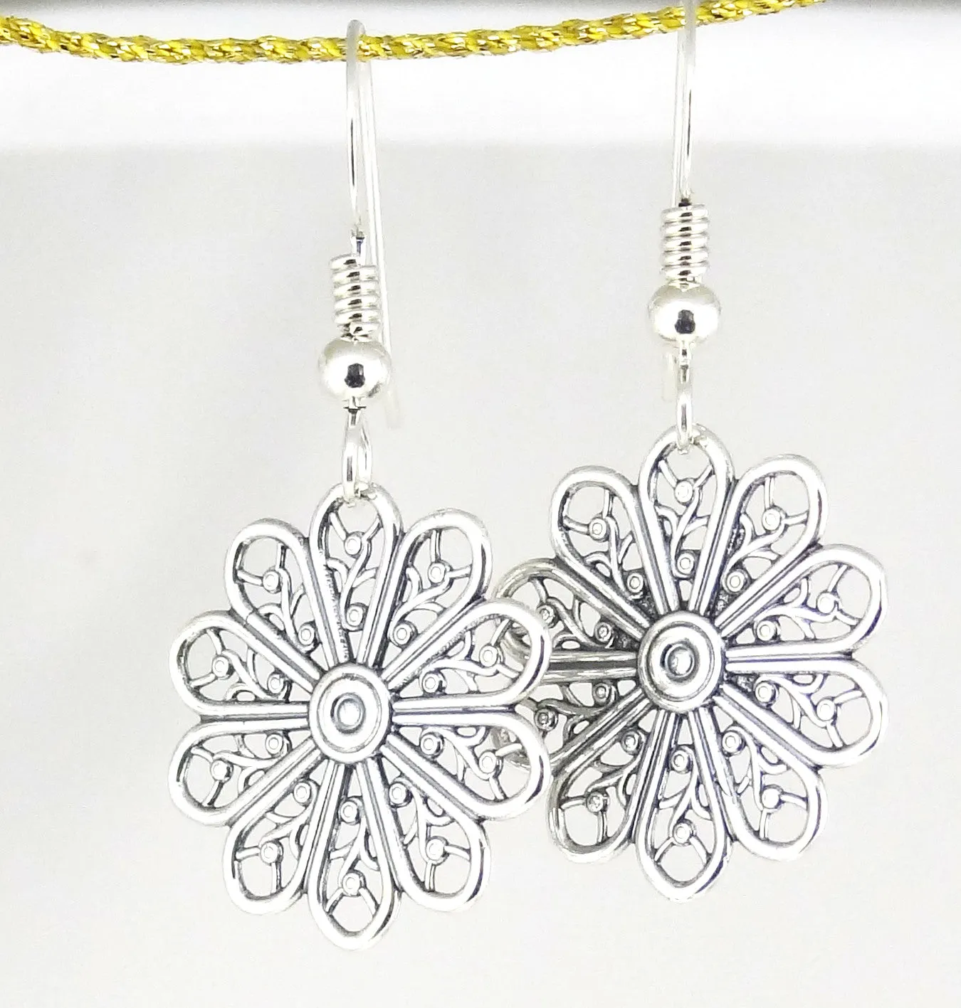 Sterling Silver Antiqued Filigree Flower Earrings