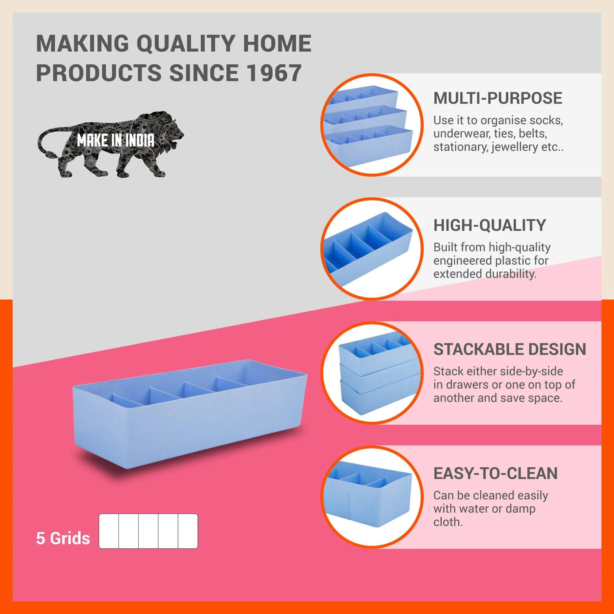 Stomo Dori Multi-Purpose Stackable Drawer Organizer For Home | Sky Blue - Set of 16