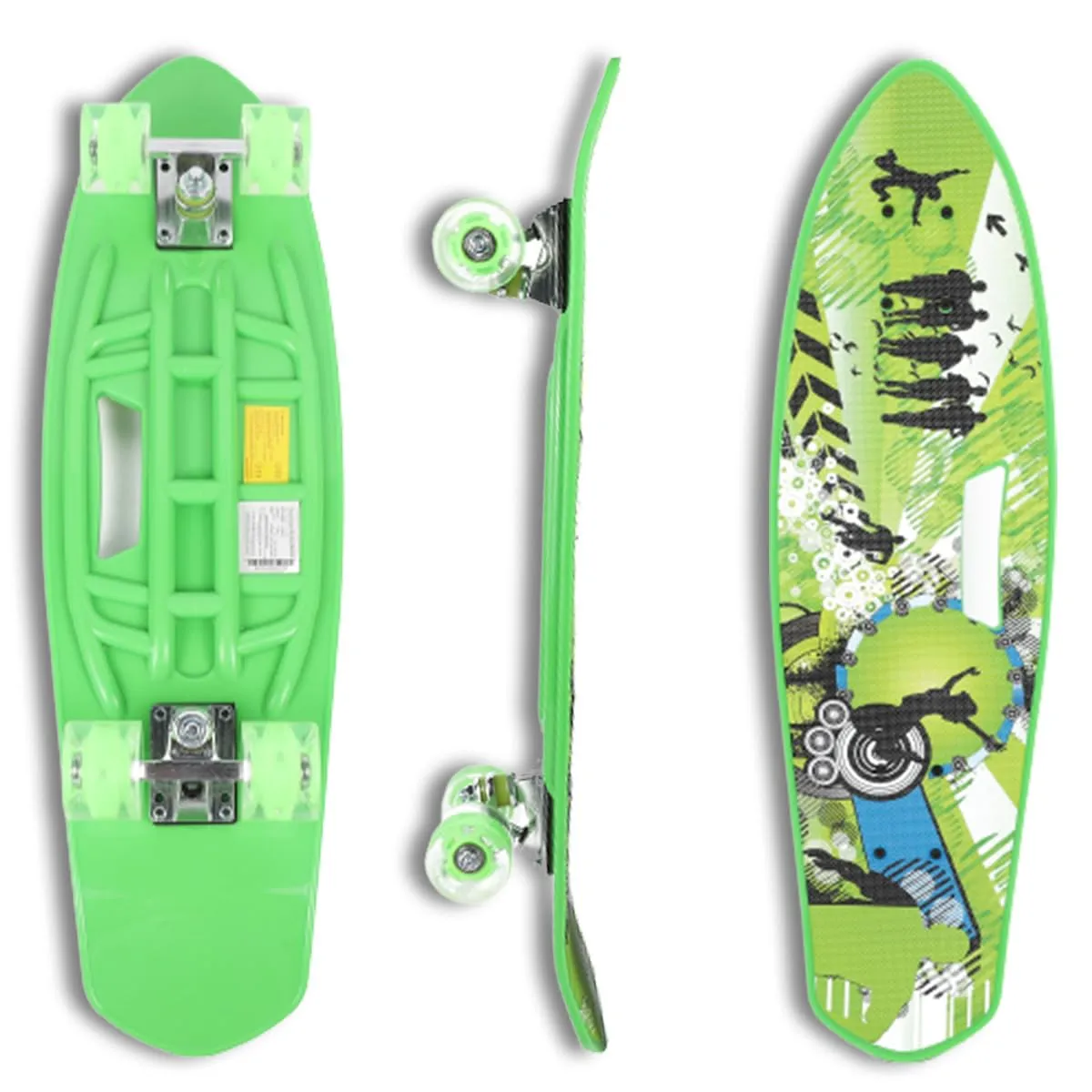 STRAUSS Cruiser Fishboard | Penny Skateboard | Casterboard | Hoverboard | Anti-Skid Board with ABEC-7 High Precision Bearings | PU Wheel with Light |Ideal for All Skill Level (28 X 6 Inch), (Vibrant Green)