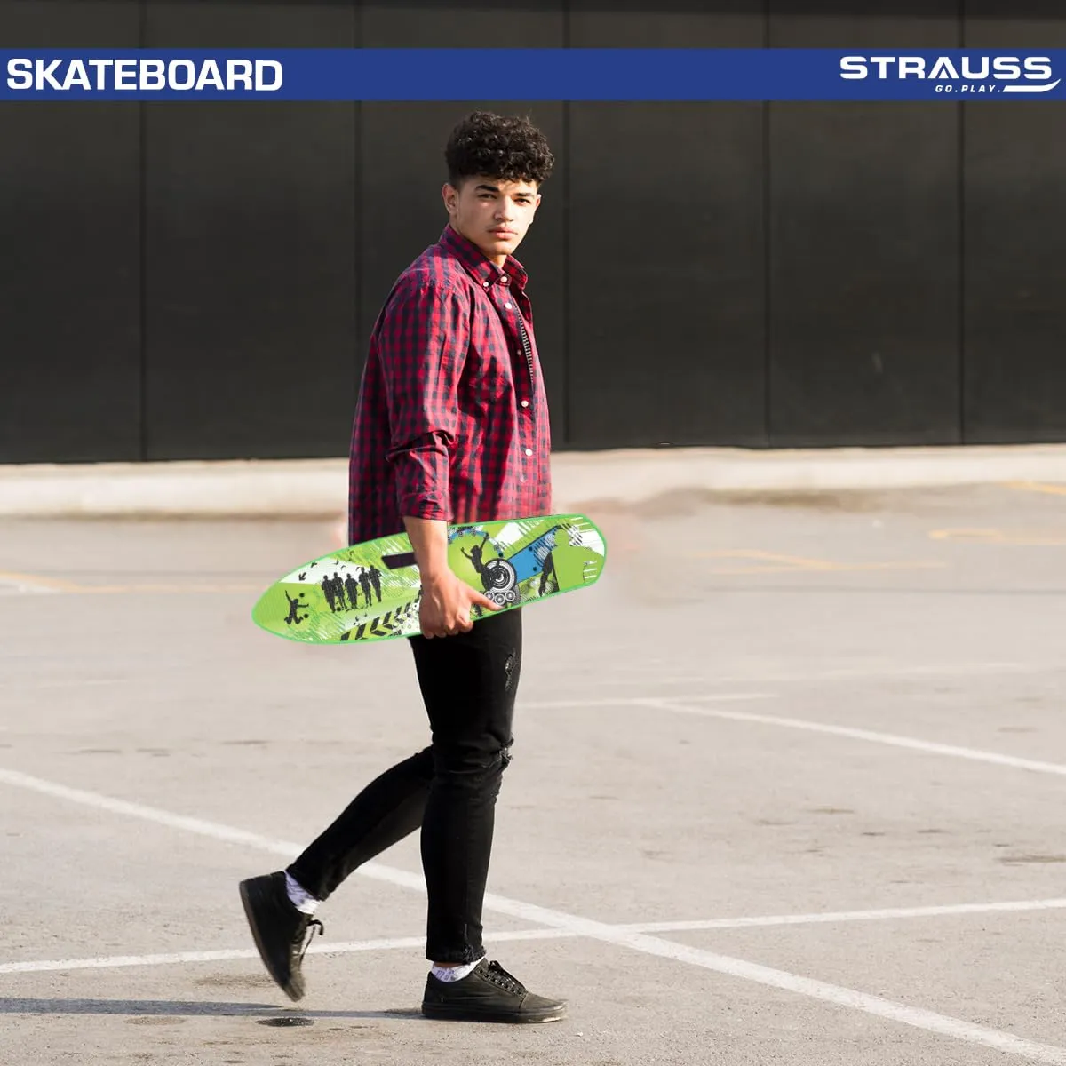 STRAUSS Cruiser Fishboard | Penny Skateboard | Casterboard | Hoverboard | Anti-Skid Board with ABEC-7 High Precision Bearings | PU Wheel with Light |Ideal for All Skill Level (28 X 6 Inch), (Vibrant Green)