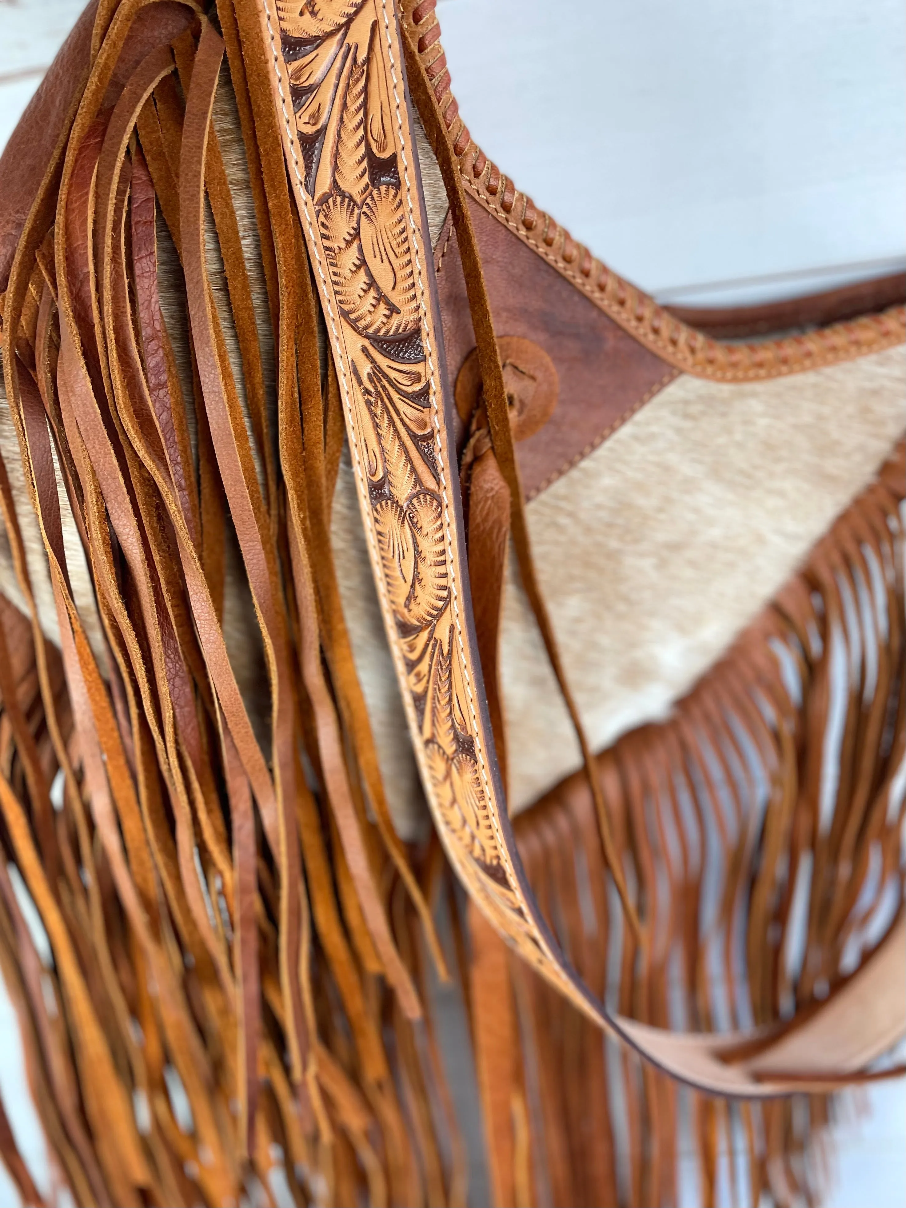 Tan Boho Crossbody Style Long Fringe Bag