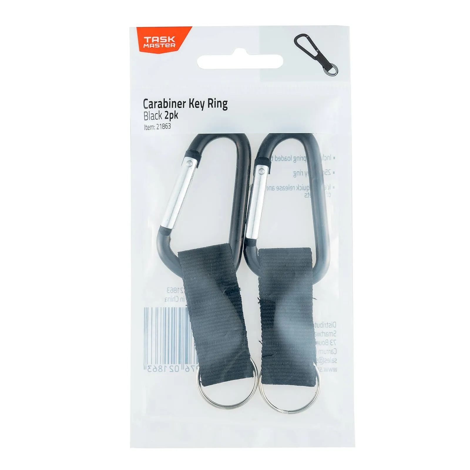 Taskmaster Black Carabiner Key Ring - 2 Pack