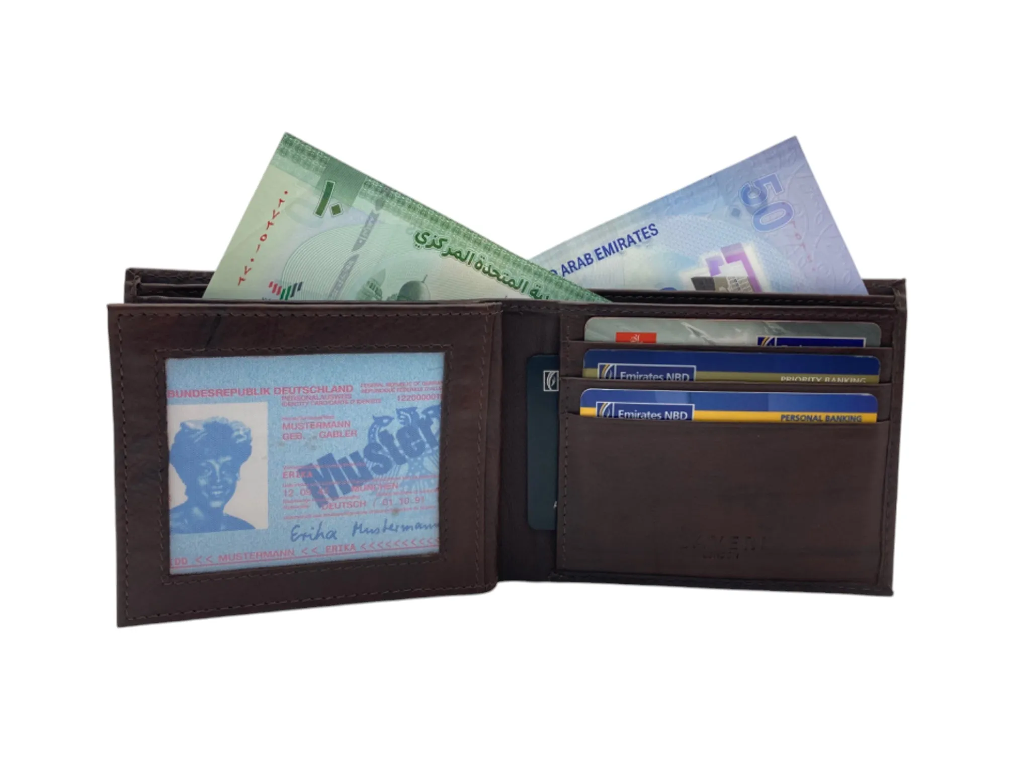 Top Grain Leather 2 Photo ID Billfold Wallet # 4277