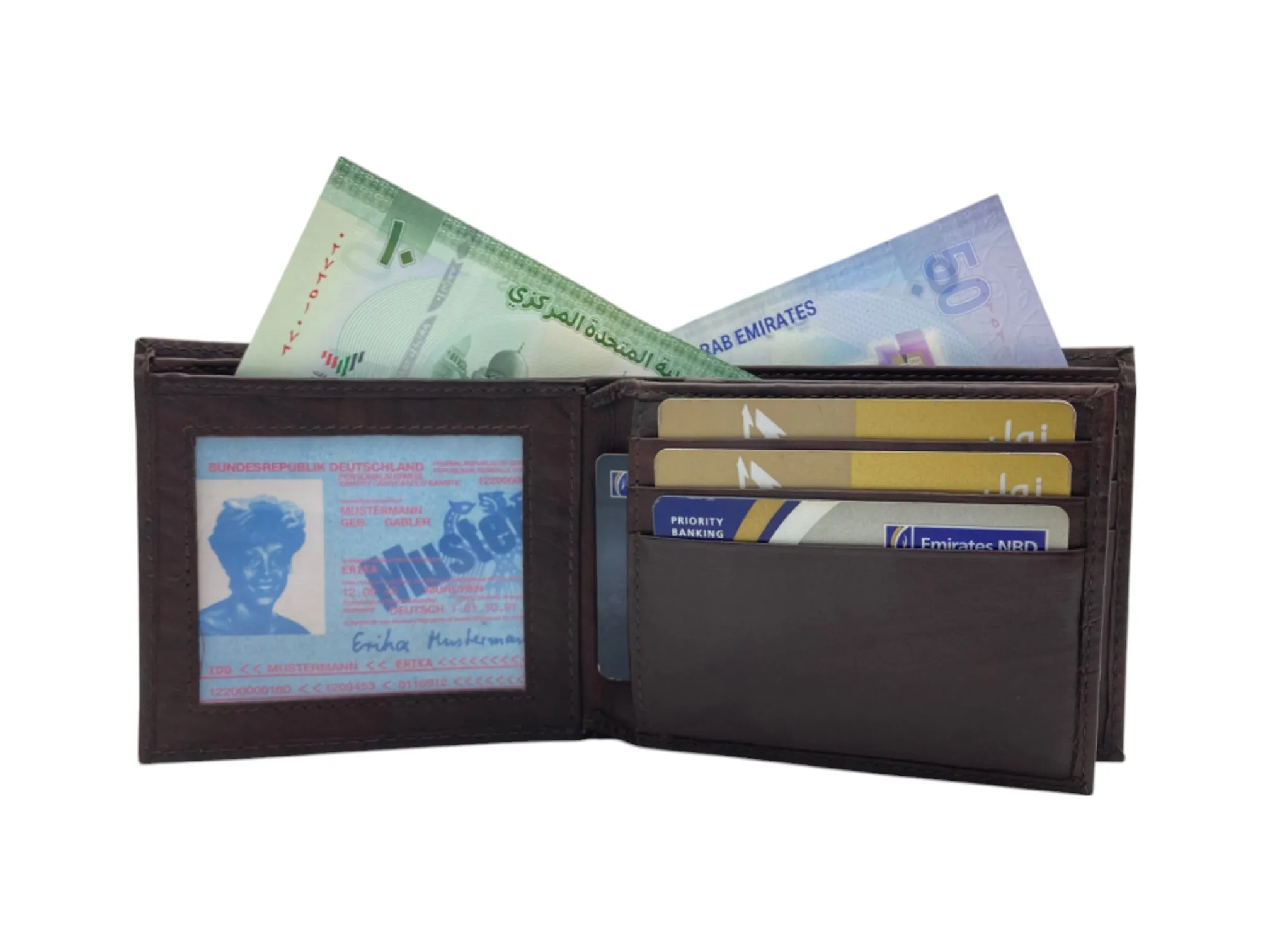 Top Grain Leather 2 Photo ID Billfold Wallet # 4277