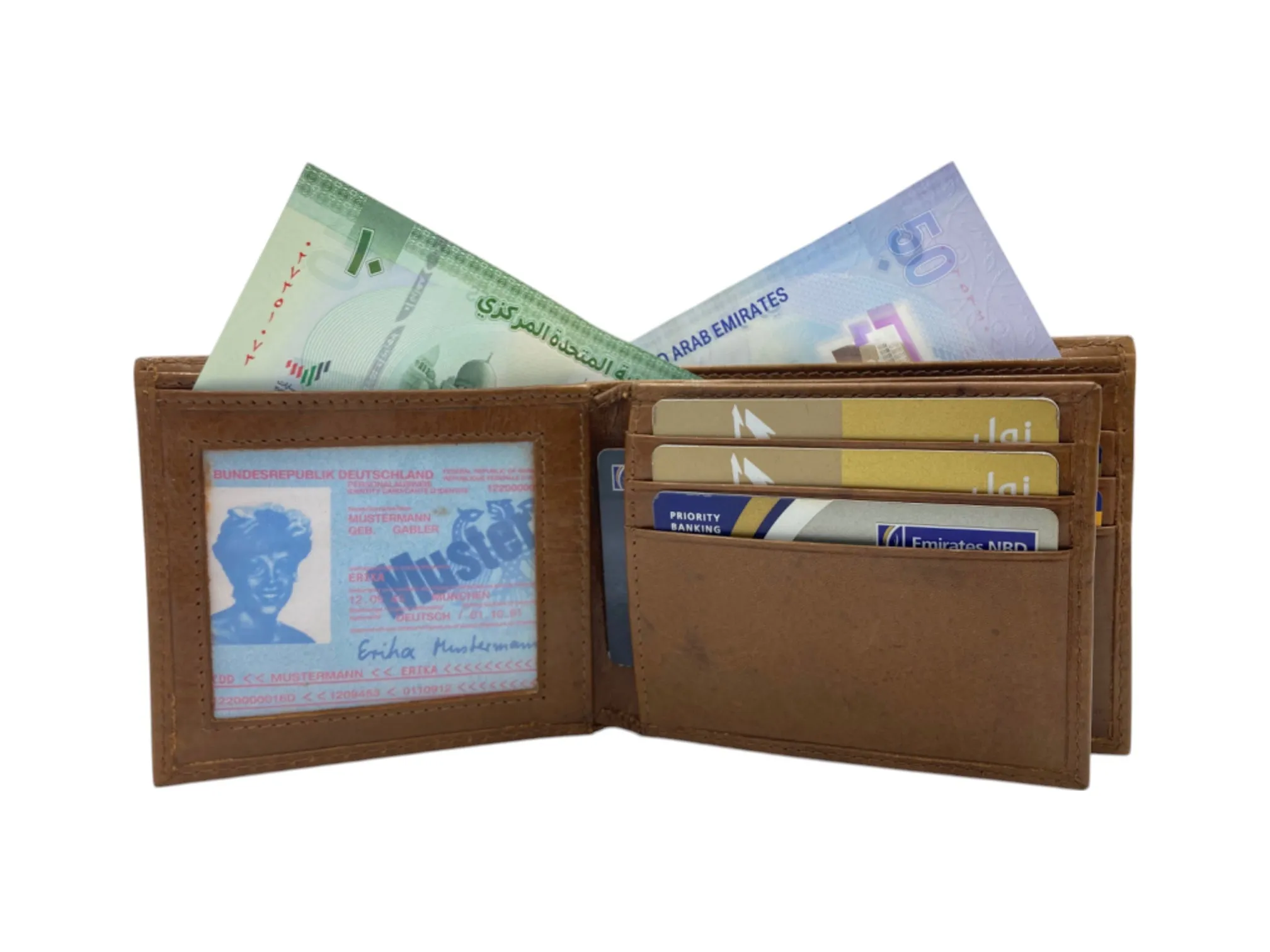 Top Grain Leather 2 Photo ID Billfold Wallet # 4277