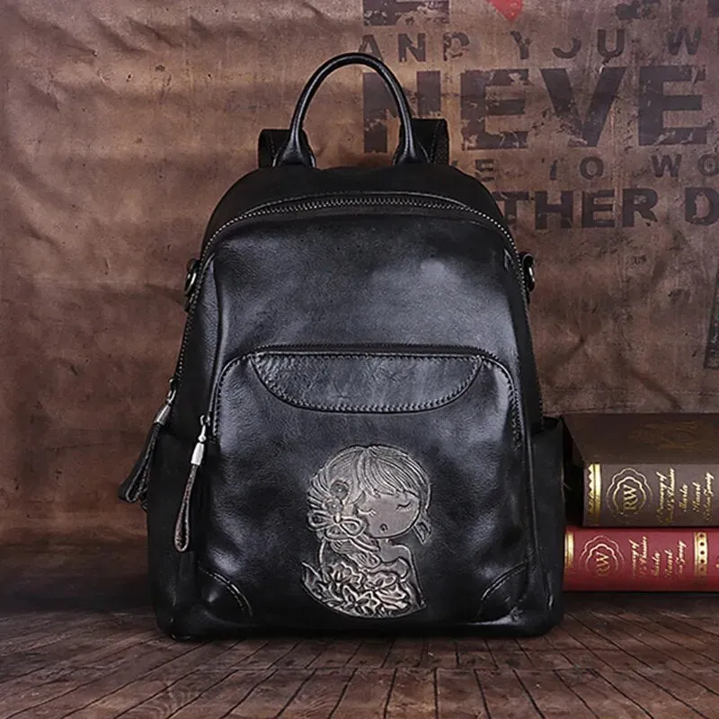 Tudor Women’s Embossed Leather Backpack for Work & Travel - One Size