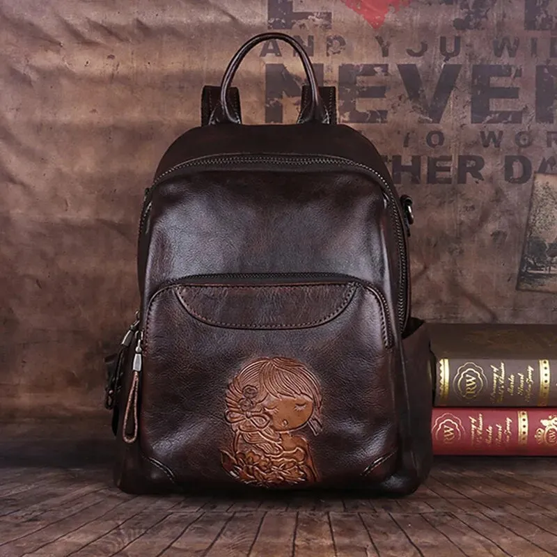 Tudor Women’s Embossed Leather Backpack for Work & Travel - One Size