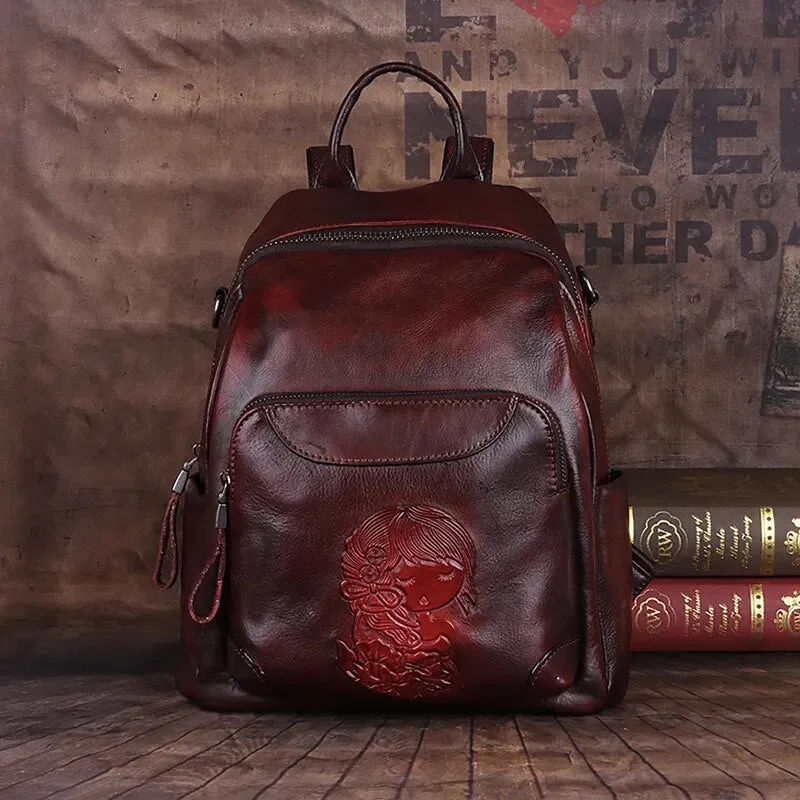 Tudor Women’s Embossed Leather Backpack for Work & Travel - One Size