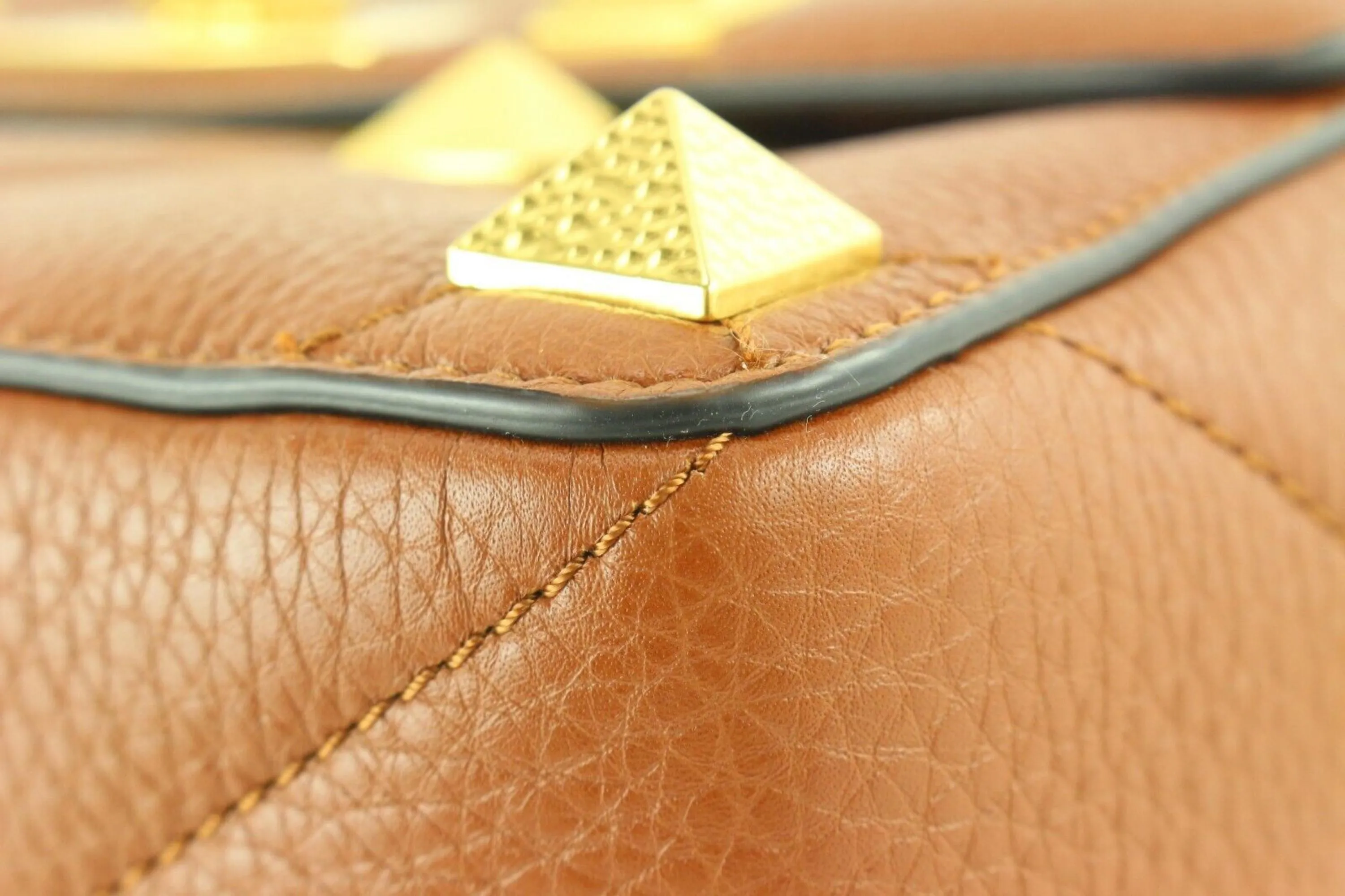 Valentino Caramel Brown Roma Stud 2way Crossbody Hammered GHW 1VAL0509