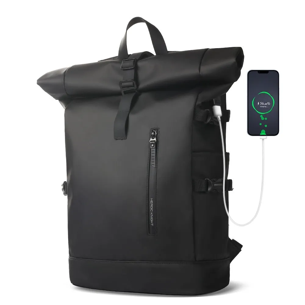 VenturePro Waterproof Roll Top Smart Backpack - Black Oxford - 15 inches