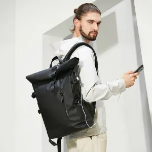 VenturePro Waterproof Roll Top Smart Backpack - Black Oxford - 15 inches