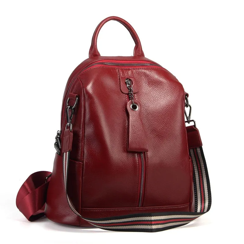 Versatile Alexandria Leather Backpack  & Shoulder Bag - Black/Gray/Red