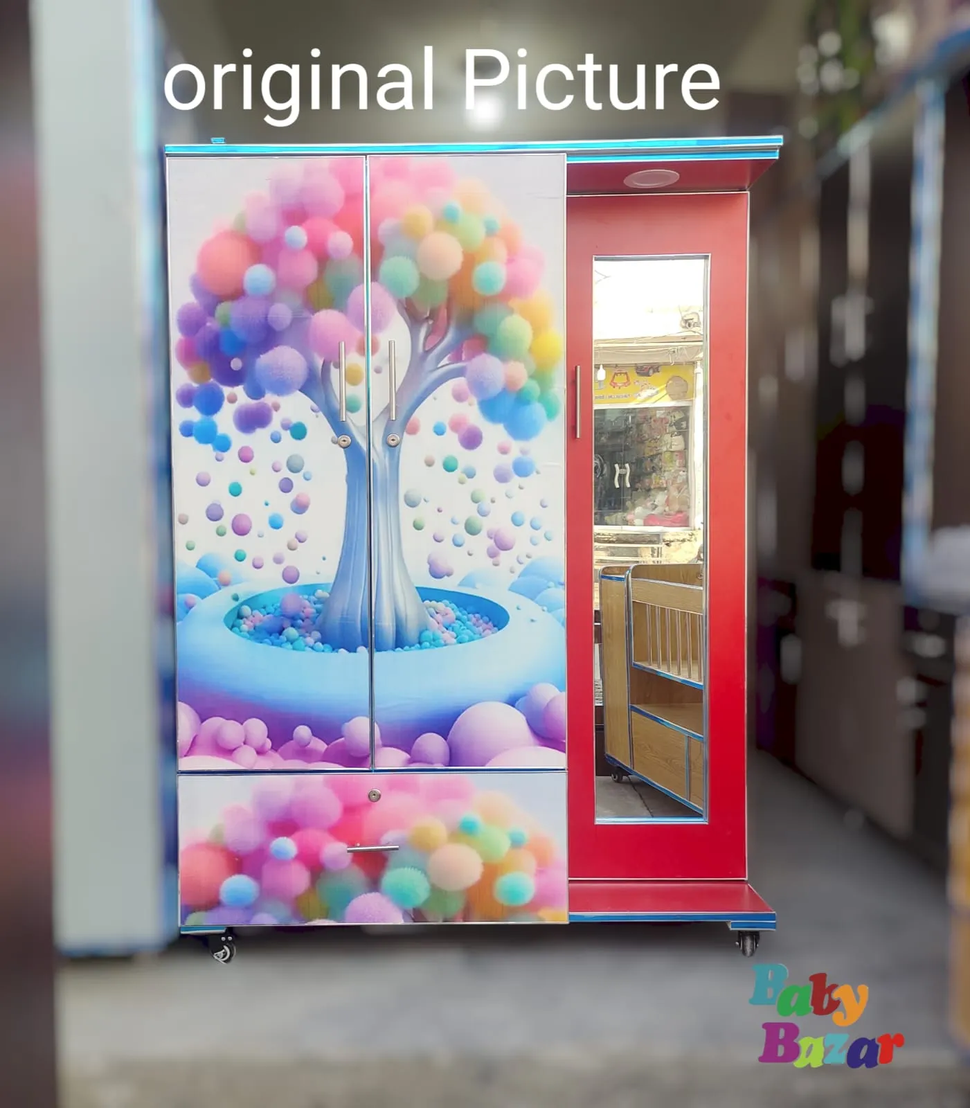 Vibrant Rainbow Tree Design Kids Wardrobe with Mirror 5ft Height x 4ft Width