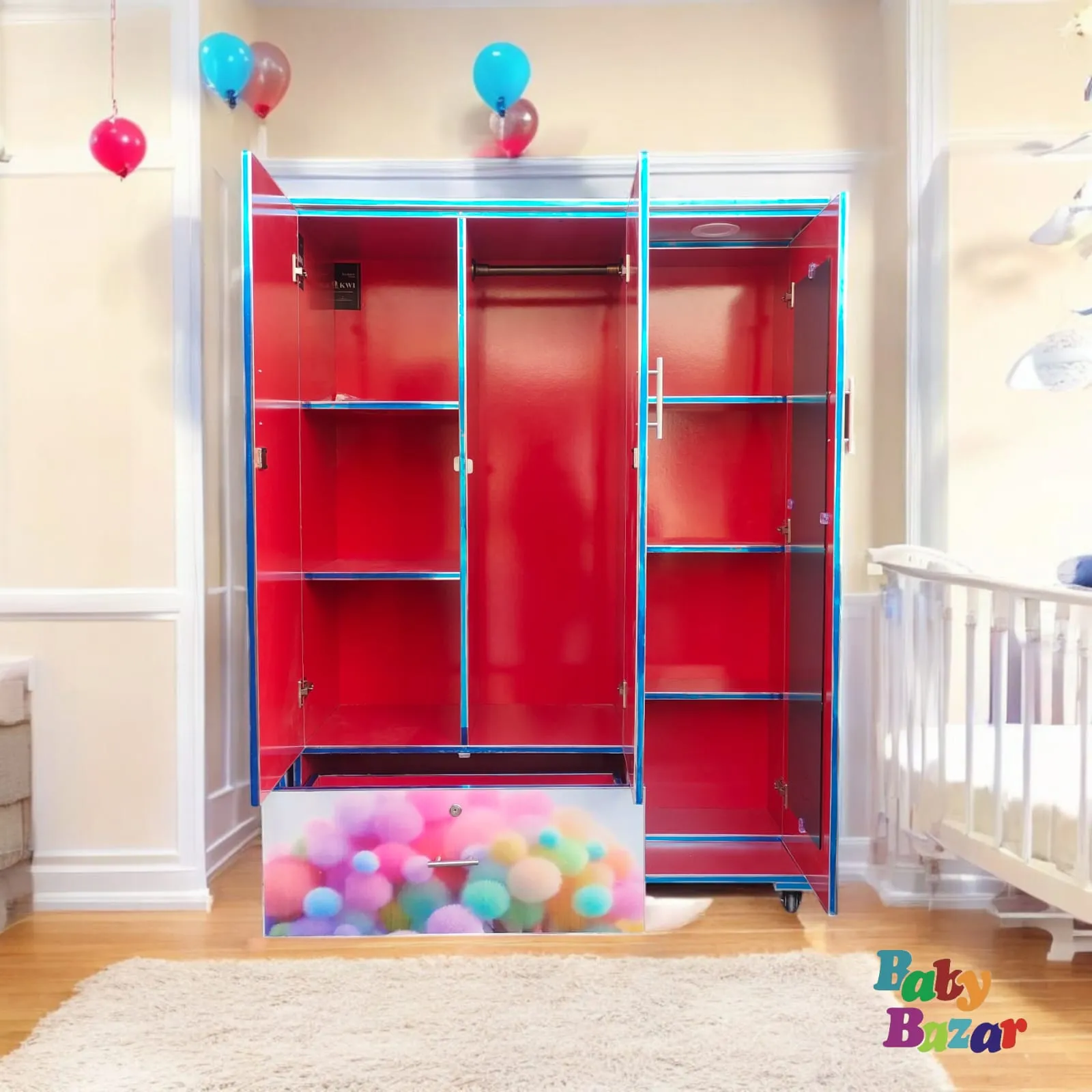 Vibrant Rainbow Tree Design Kids Wardrobe with Mirror 5ft Height x 4ft Width