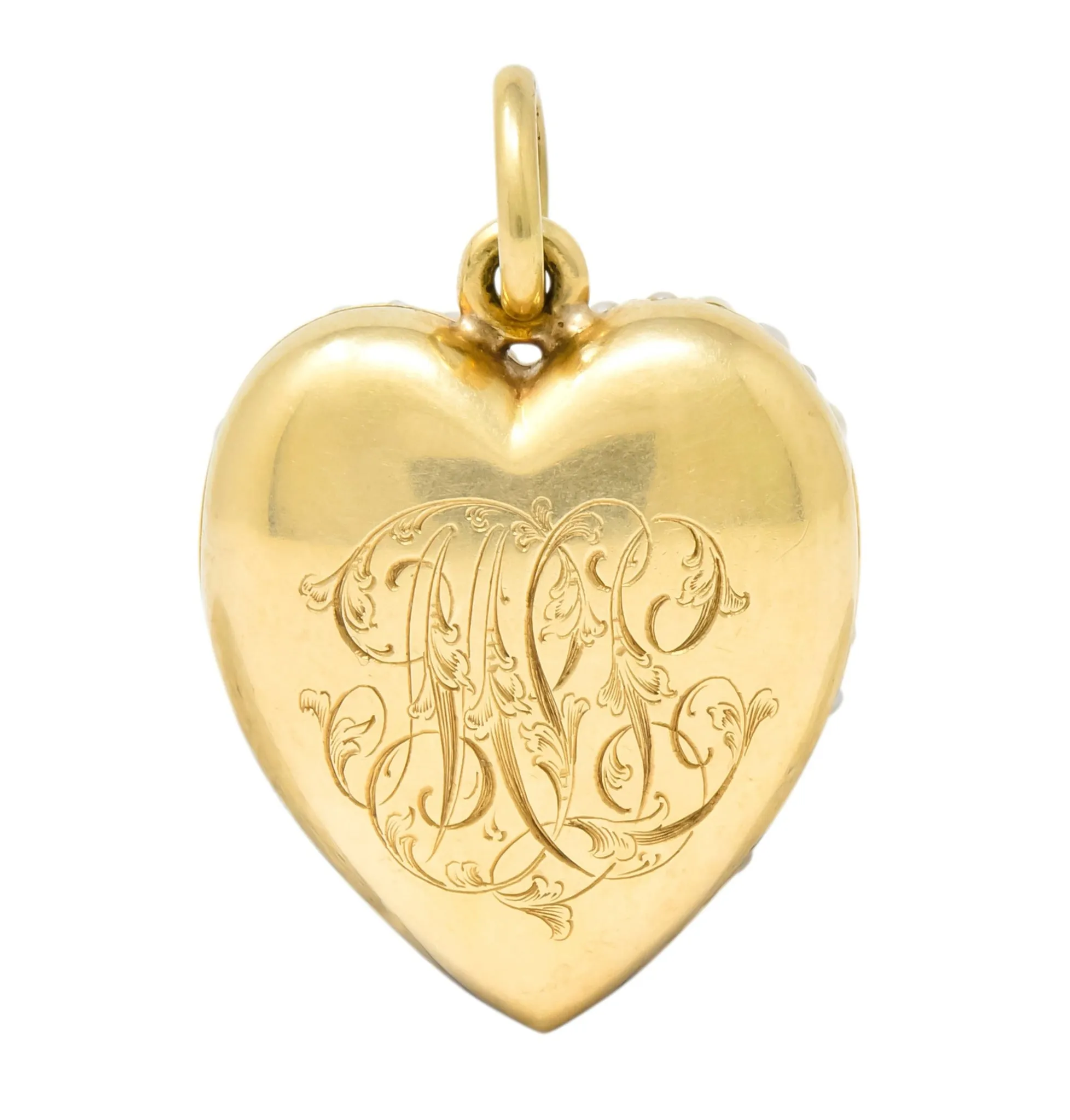 Victorian 14 Karat Yellow Gold Seed Pearl Heart Locket Pendant
