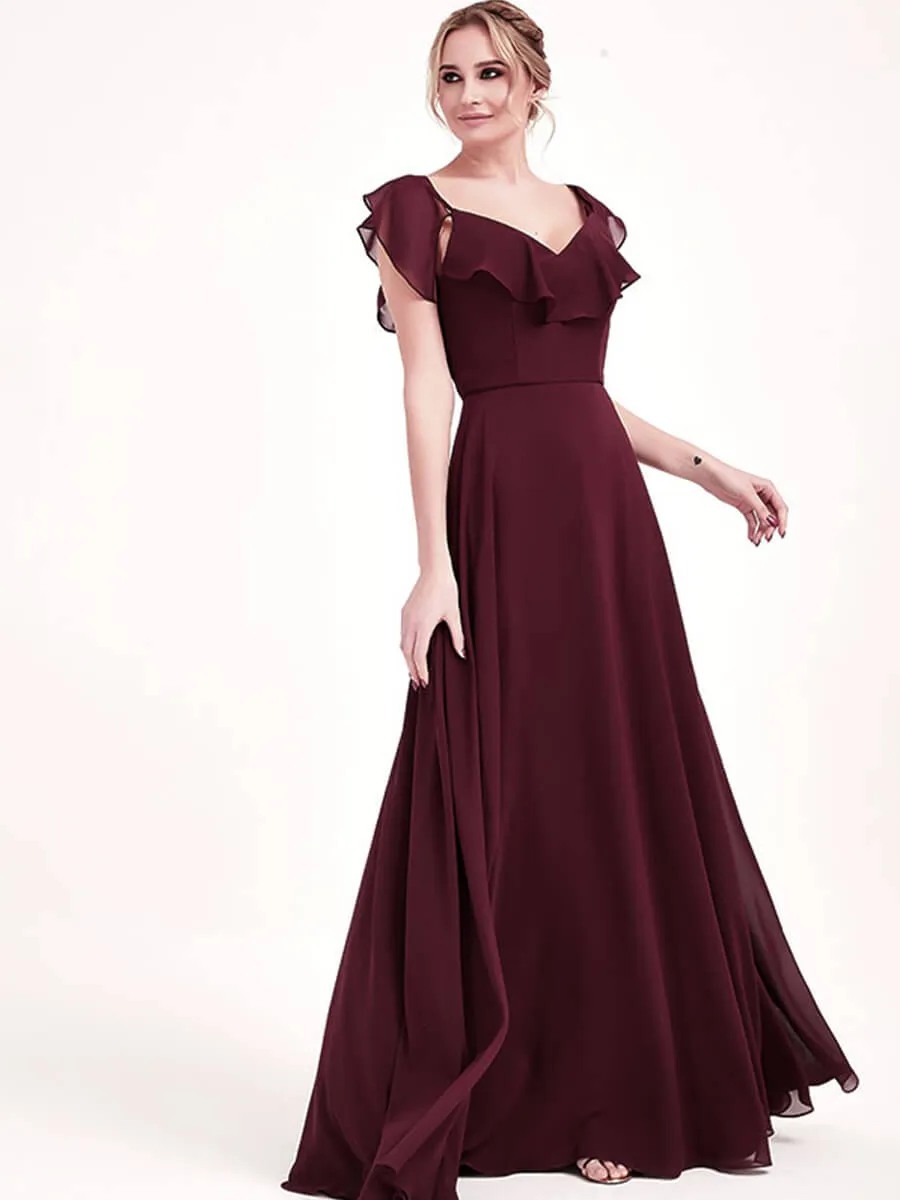 Vintage Mauve Chiffon Convertible Bridesmaid Maxi Gown with Sleeve