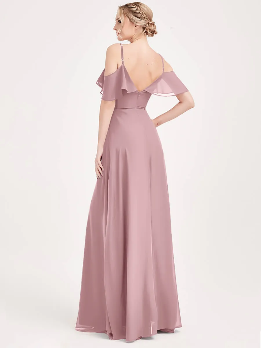 Vintage Mauve Chiffon Convertible Bridesmaid Maxi Gown with Sleeve