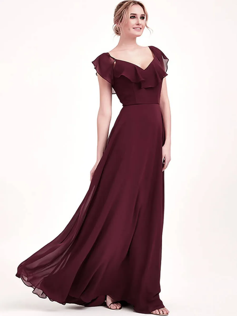 Vintage Mauve Chiffon Convertible Bridesmaid Maxi Gown with Sleeve