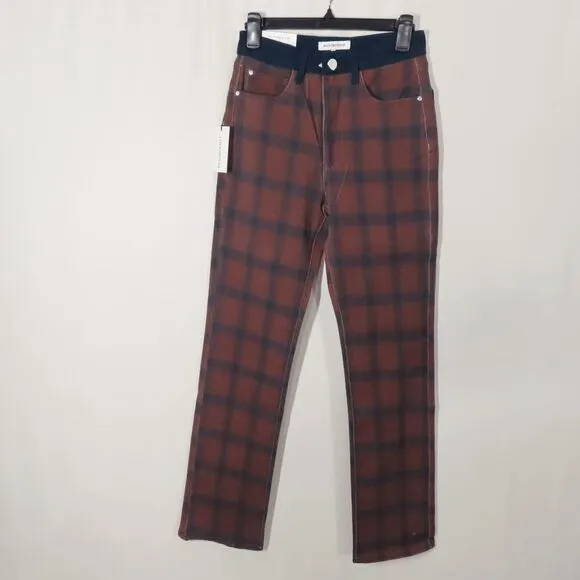WeWoreWhat Modern Plaid Stretch Twill Brown &amp; Navy Color Block Icon Jean 26