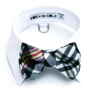 White Shirt Collar   Dark Navy & White Madras Bow Tie