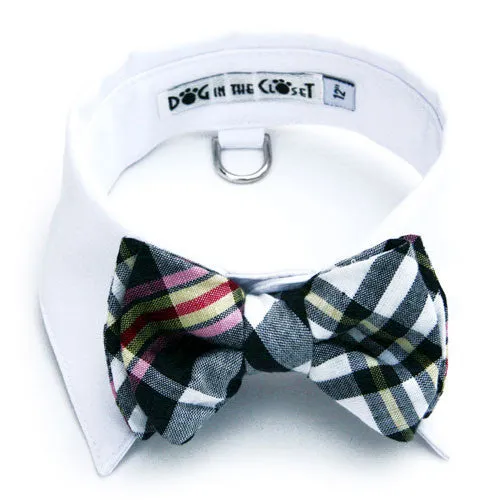White Shirt Collar   Dark Navy & White Madras Bow Tie