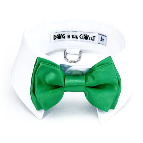 White Shirt Collar   Kelly Green Bow Tie