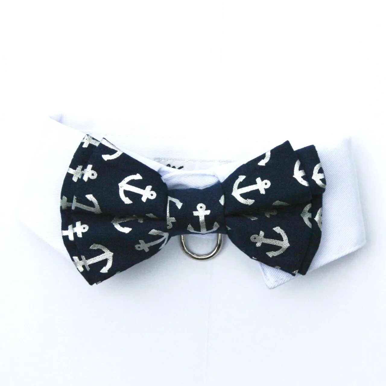 White Shirt Collar   Navy Anchor Bow Tie