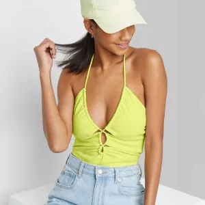 Wild Fable Women's Lace-Up Front Versatile Tiny Halter Top 84660376 Lime Green M