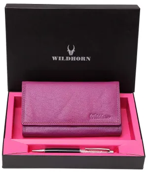 WildHorn®Women's Leather Wallet and Pen Combo Set
