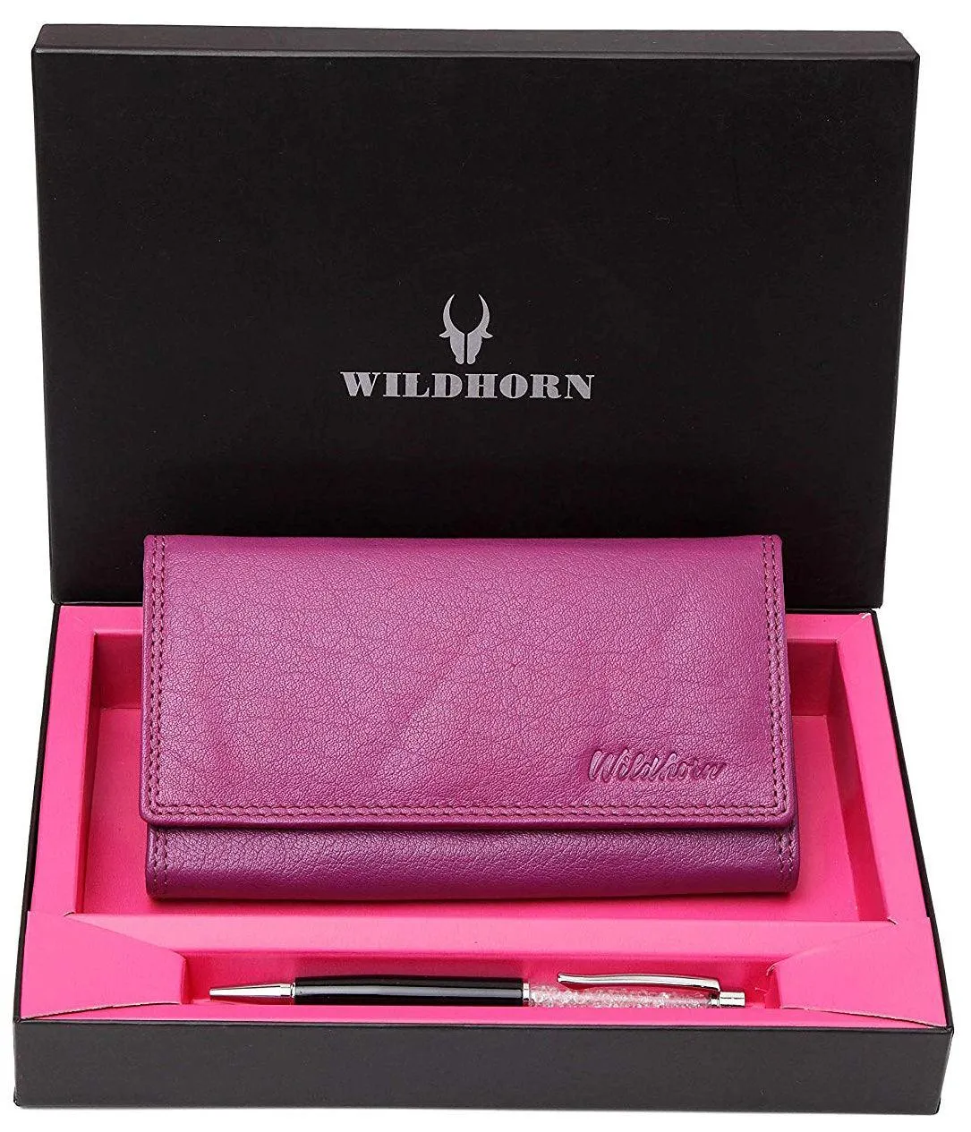 WildHorn®Women's Leather Wallet and Pen Combo Set