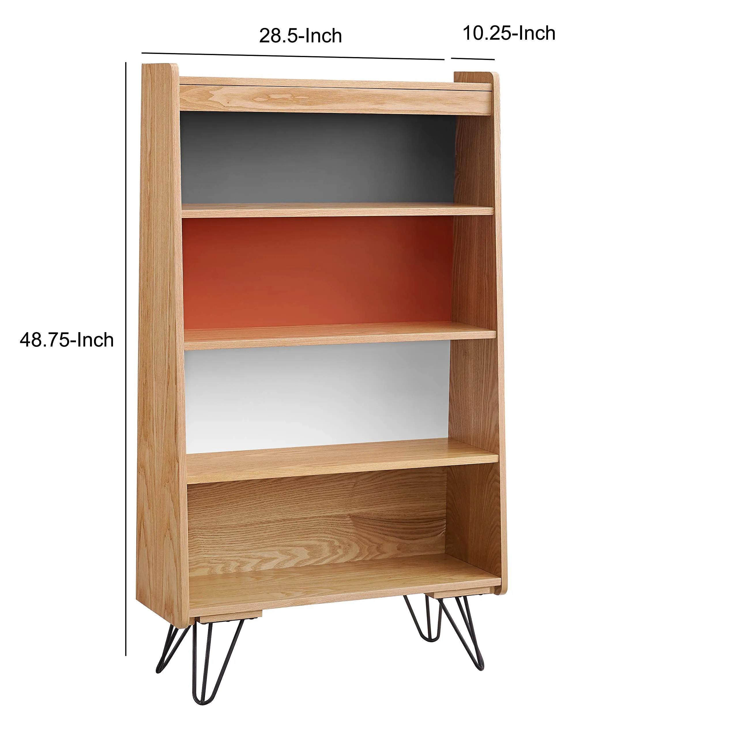 Wooden Bookcase with Shelved Compartments and Hairpin Legs, Multicolor