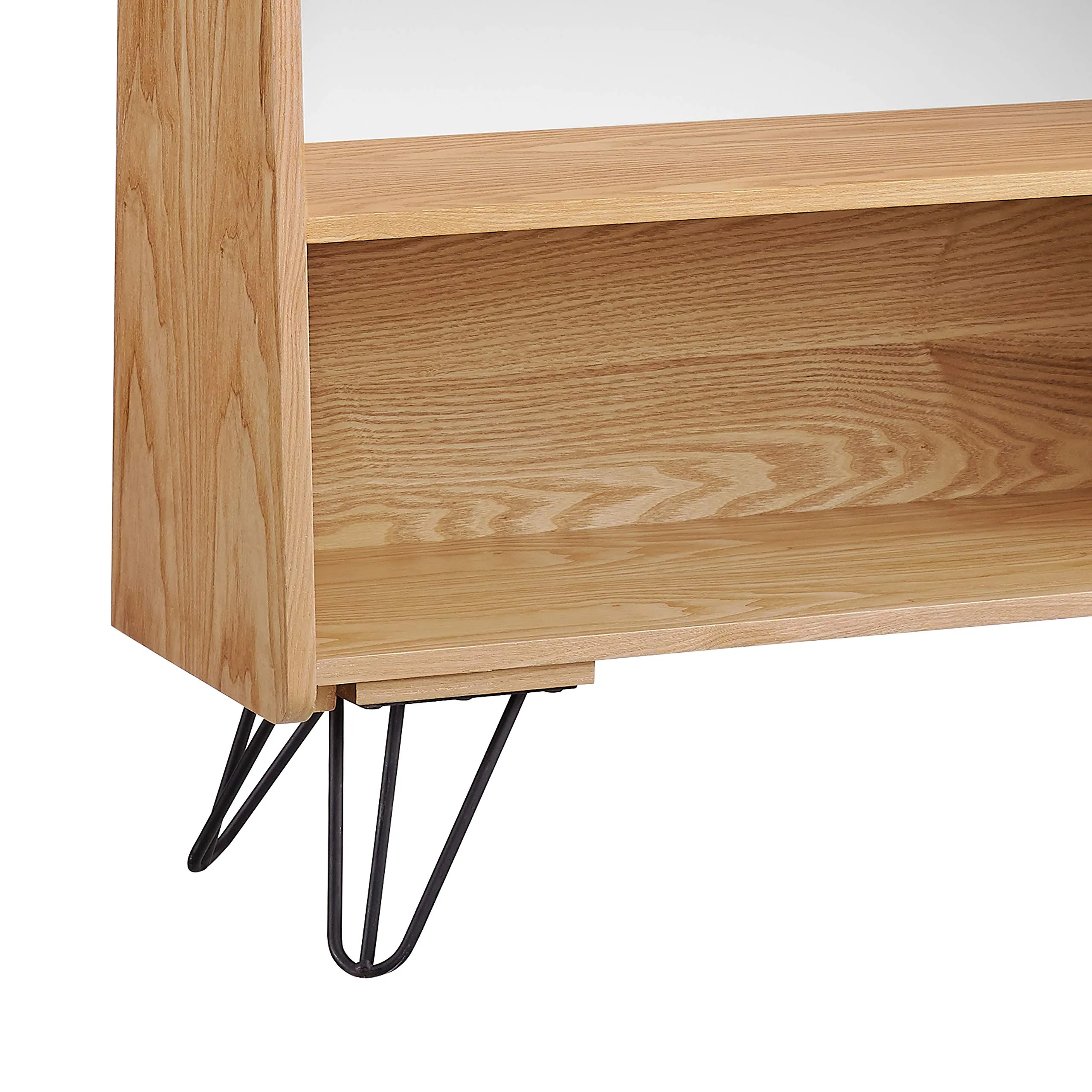 Wooden Bookcase with Shelved Compartments and Hairpin Legs, Multicolor