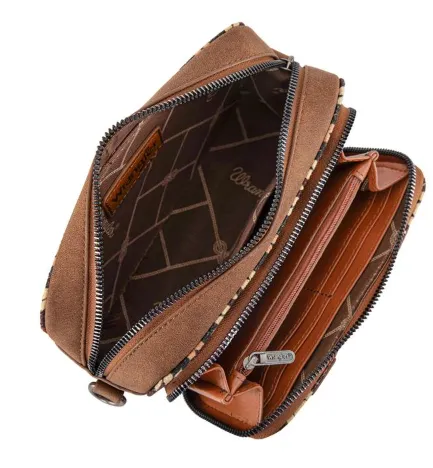 Wrangler Southwestern Pattern Dual Sided Print Crossbody Purse With Wallet Compartment