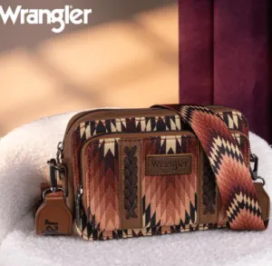 Wrangler Southwestern Pattern Dual Sided Print Crossbody Purse With Wallet Compartment