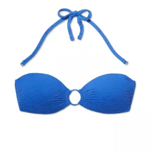 Xhilaration Women's Convertible Textured Ring Front Bandeau Bikini Top
