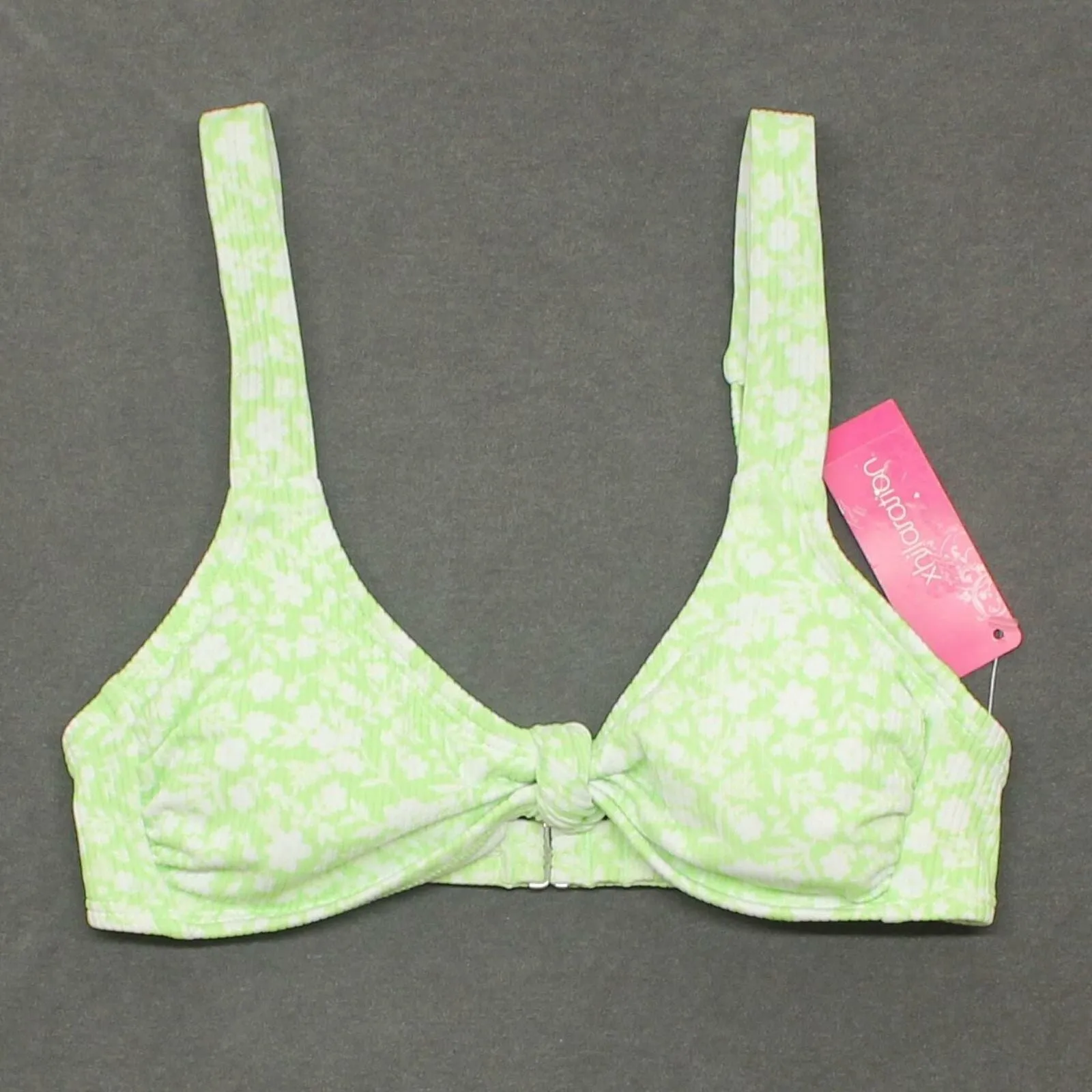 Xhilaration Women's Floral Ribbed Knot-Front Bralette Bikini Top