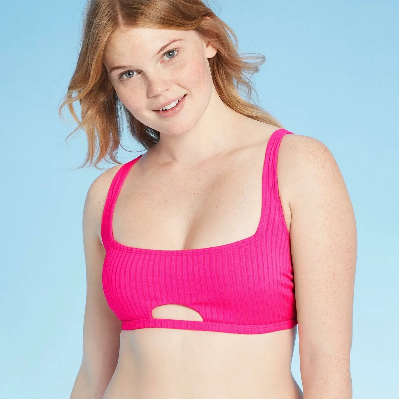 Xhilaration Women's Ribbed Front Cut Out Bralette Bikini Top