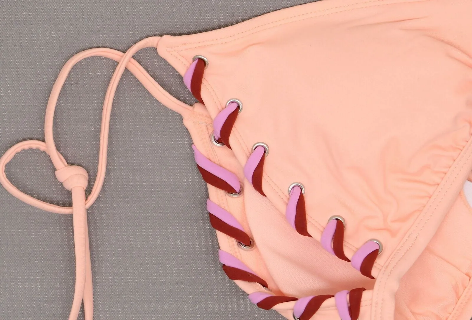 Xhilaration Women's Triangle Bikini Swim Top with Rivets and Laced Edge Pink M